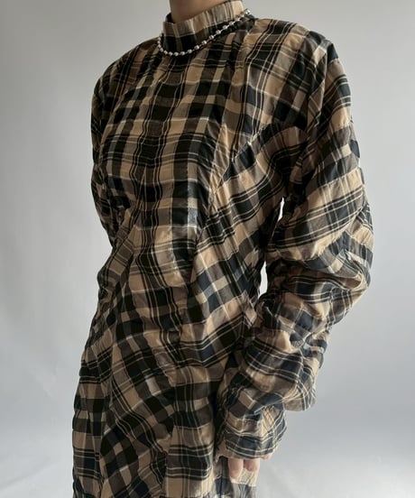 【USED】 GANNI Check Rushed Sleeve One-Piece /251122-006
