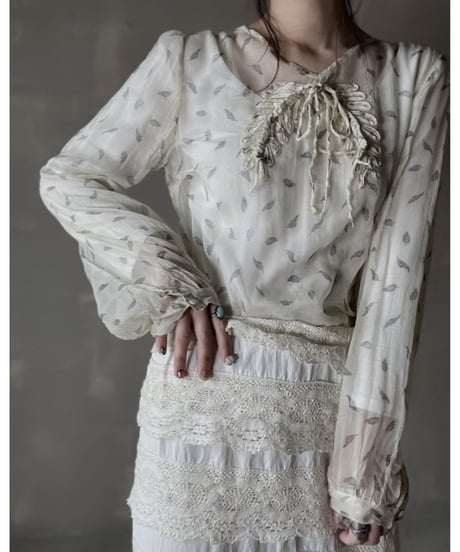 【USED】　Plants Patterned See-through Shirt Top/ 220220-012