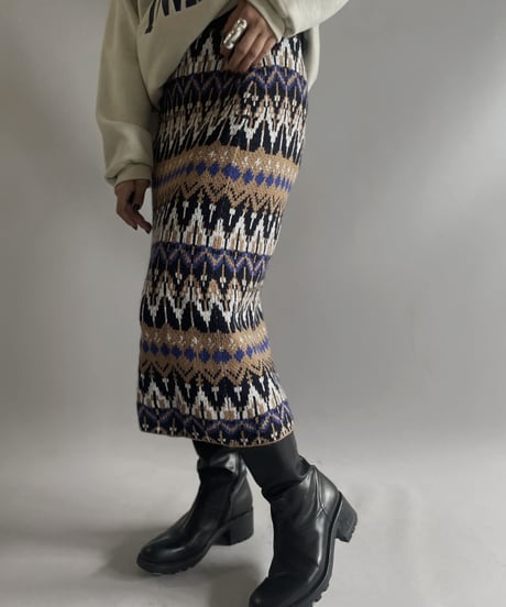 【USED】 Patterned Knit Skirt / 231028-010