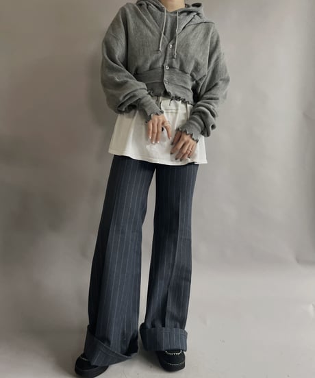 【RE;CIRCLE】 RE Acrylic Knit Cardigan + Hoodie Gray / 230220-008