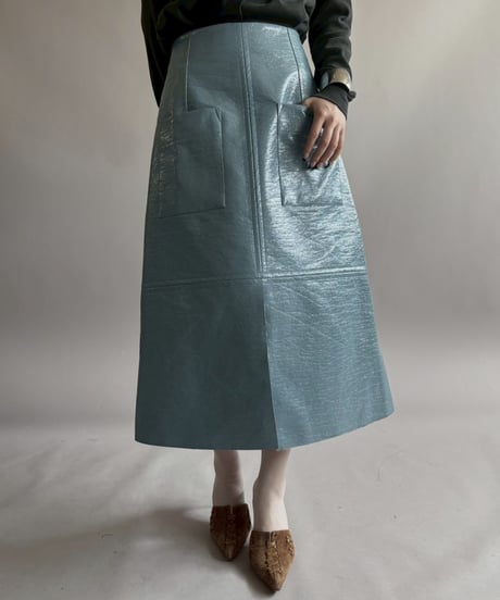 【USED】 Fake Leather Long Slit Skirt /260418-024