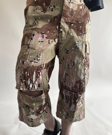 【USED】 Military Camouflage Painted Cut off Shorts  / 250614-009