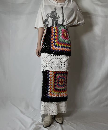 【RE;CIRCLE】 RE Granny Knit×Lace Long Skirt②/210917-007