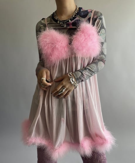 【USED】 Fur Patterned Sheer Camisole Top /241006-015