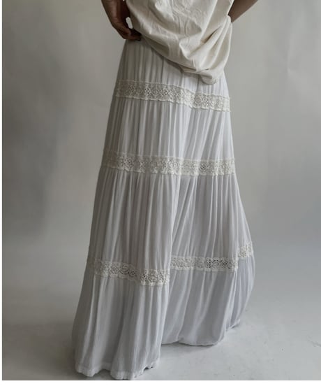 【USED】 White Cotton Long Skirt / 220611-007