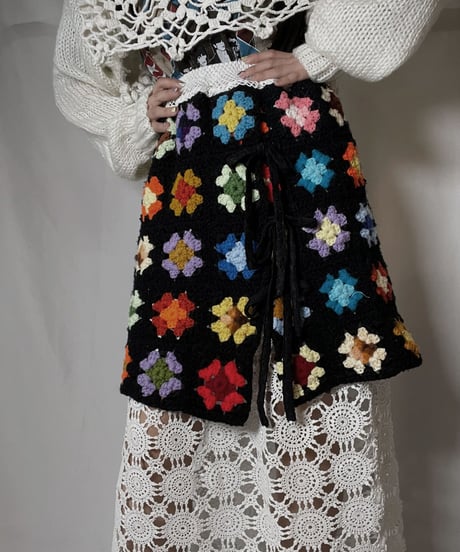 【RE;CIRCLE】 RE Granny Knit×Lace Long Skirt①/210917-005