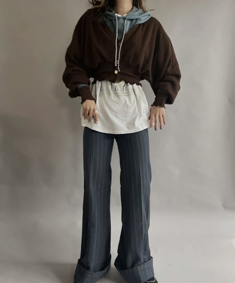 【RE;CIRCLE】 RE Acrylic Knit Cardigan + Hoodie Brown × Light Blue / 230220-010