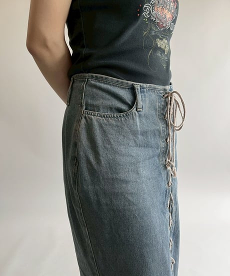 【USED】 Lace Up Denim Long Skirt  / 250526-012
