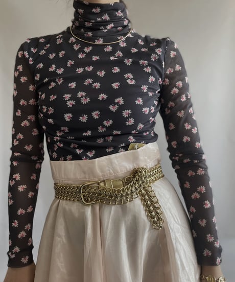 【USED】 Flower Pattern Poly Top / 230408-004