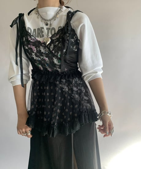 【USED】 Heart Patterned Sheer Mini Skirt / 241124-022