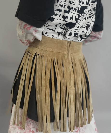 【USED】 Suede Leather Skirt Beige / 230304-002