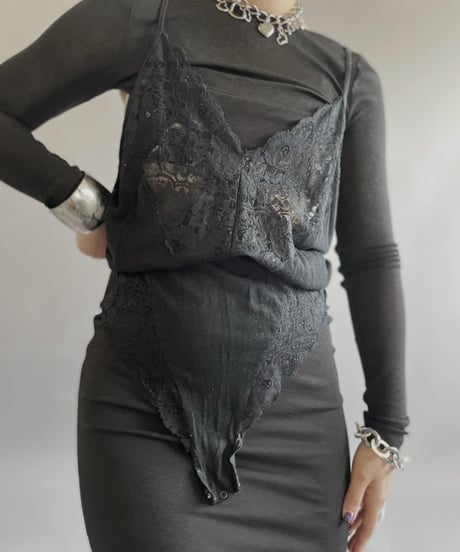 【USED】 Lace Patterned Leotard Camisole Top/240414-017