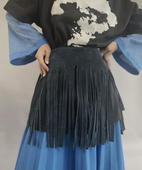 【USED】 Suede Leather Skirt Green / 230304-004