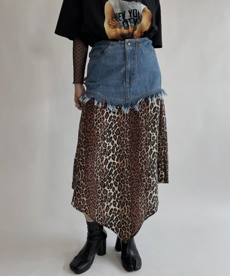 【USED】 Denim Leopard Long Skirt / 220813-004