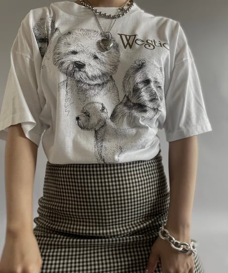 【USED】 Made in USA 90's Screen Stars Vest Dog Westie T-Shirt /240729-063