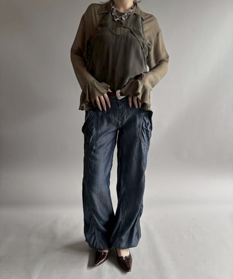 【USED】 100%SILK Sheer Leotard Blouse / 260425-023