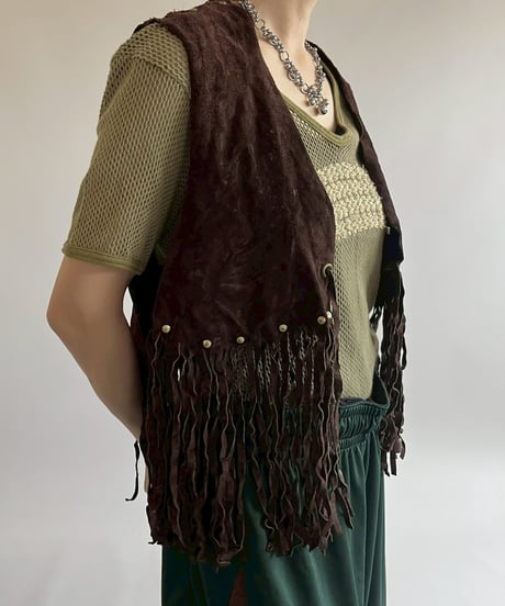 【USED】 Suede Fringe Vest / 250517-023