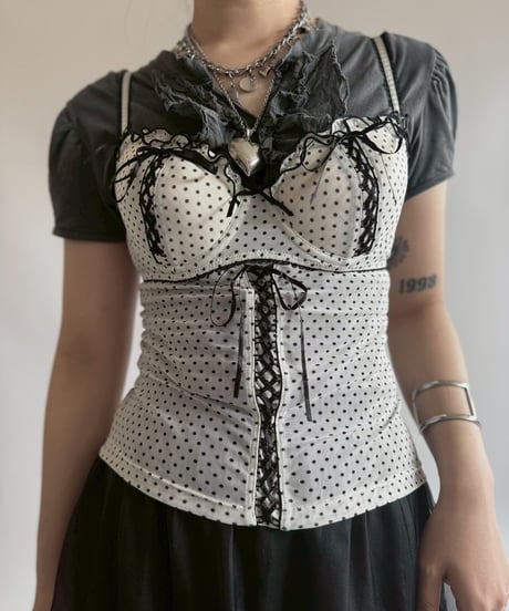 【USED】 Dot Pattern Sheer Camisole Bra Top  / 250705-016