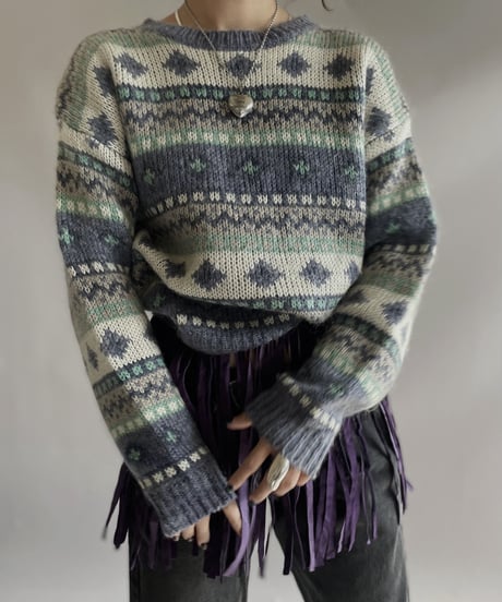 【USED】 L.L. Bean Nordic Patterned Mohair knit Top / 231209-016