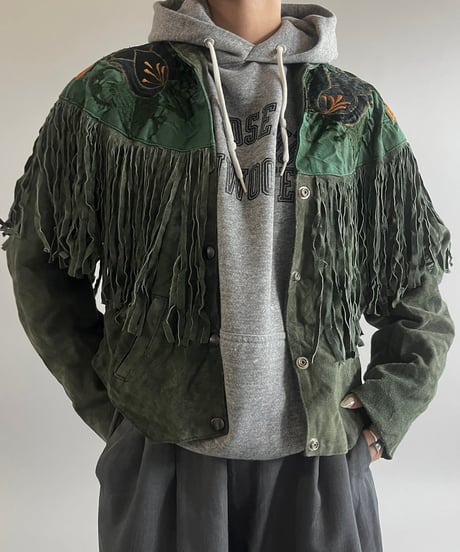 【USED】 Flower Embroidery Suede Fringe Jacket /250301-007