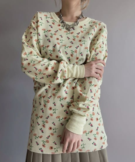 【USED】 Flower Pattern Waffle Top / 260214-012