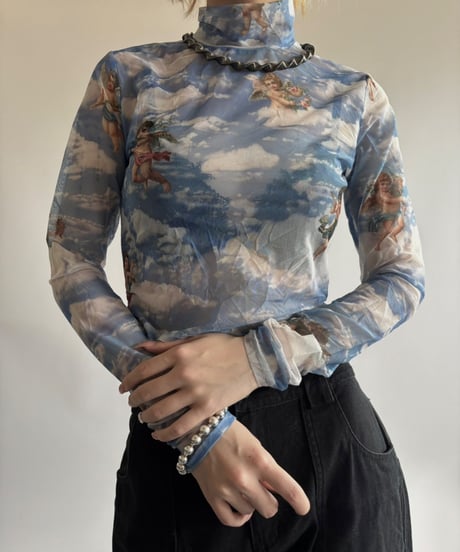 【USED】 Angel Pattern L/S Sheer Top  / 250531-008