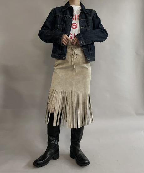 【USED】 Suede Leather Middle Skirt / 230304-014