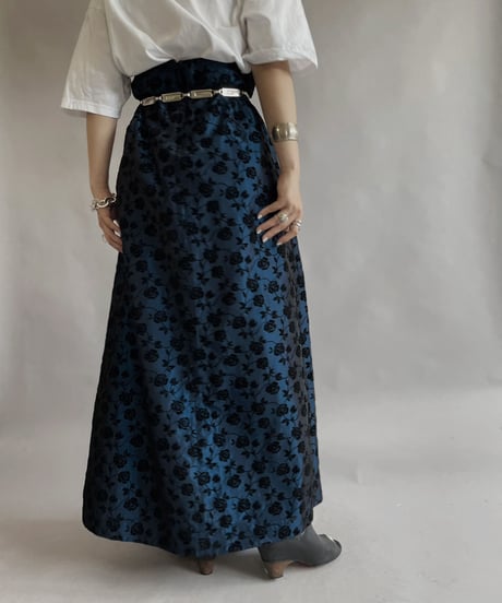 【USED】 Flower Pattern Poly Long Skirt / 230520-028