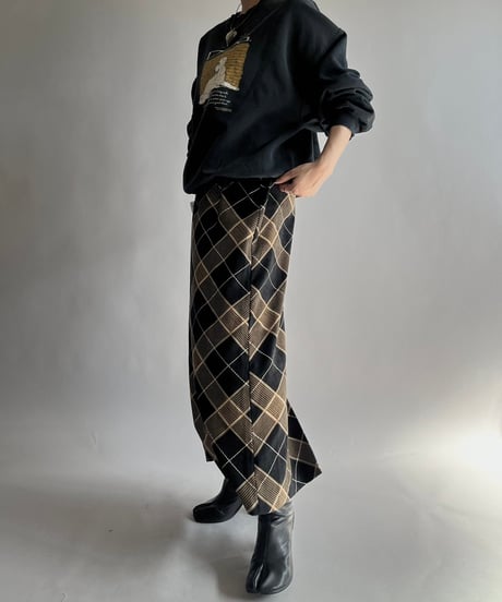 【USED】 Check Patterned Velour Skirt / 241019-025