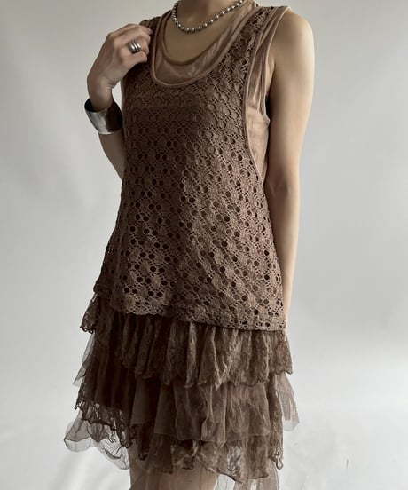 【USED】 Mesh Design Tiered One-Piece / 250726-007