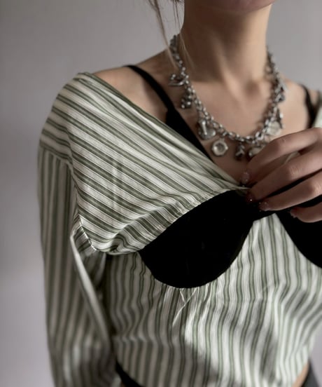 【USED】 Stripe Pattern Cropped Design Top / 260411-003