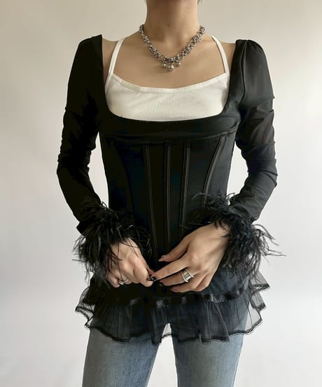 【USED】 HOUSE CB LONDON Fur Sleeve L/S Top /250419-024