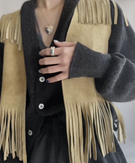 【USED】 Leather Fringe Vest Beige / 230121-011