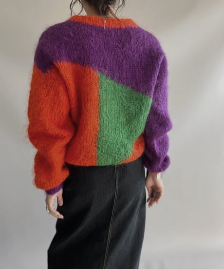 【USED】 Crazy Patterned Mohair Knit Top 231209-006