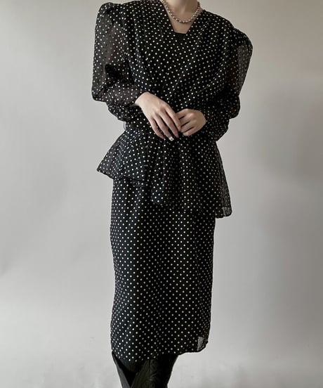 【USED】 Dot Pattern Sheer Sleeve Long One-Piece  / 250628-006