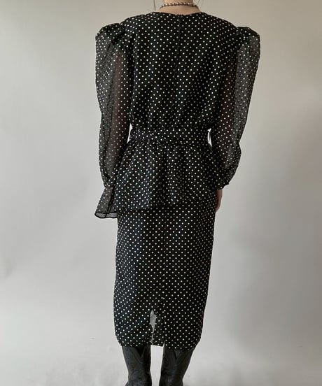 【USED】 Dot Pattern Sheer Sleeve Long One-Piece  / 250628-006