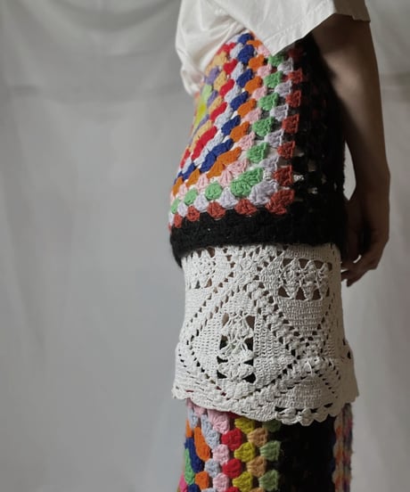 【RE;CIRCLE】 RE Granny Knit×Lace Long Skirt②/210917-007