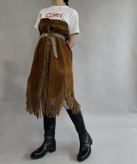【USED】 Suede Leather Skirt Brown / 230304-017