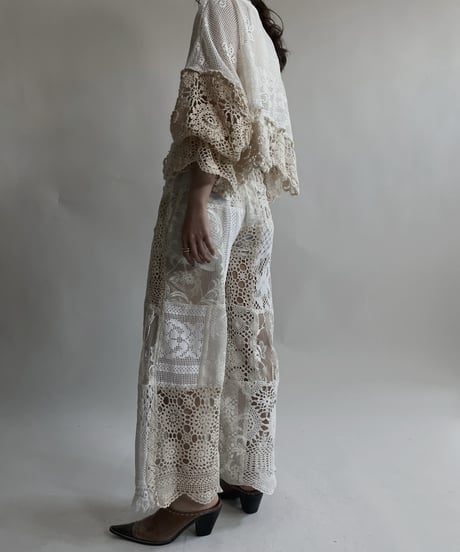【RE;CIRCLE】 RE Crochet Lace Patchwork Pants / 220427-022