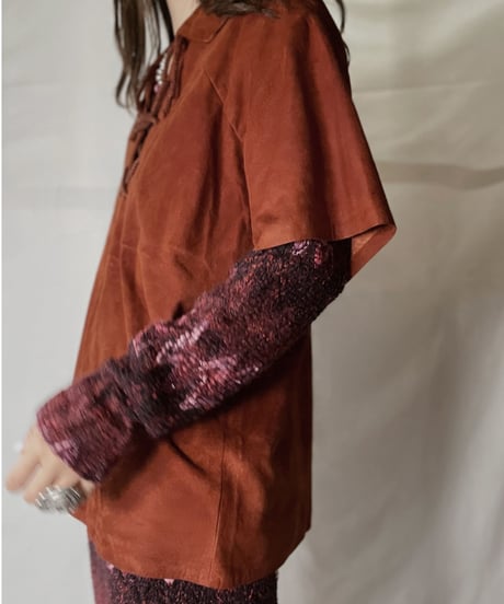 【USED】  Suede Lace Up L/S Top/211014-049
