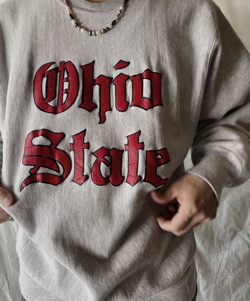 USED】 80's USA Champion Reverse Weave Ohio Sta