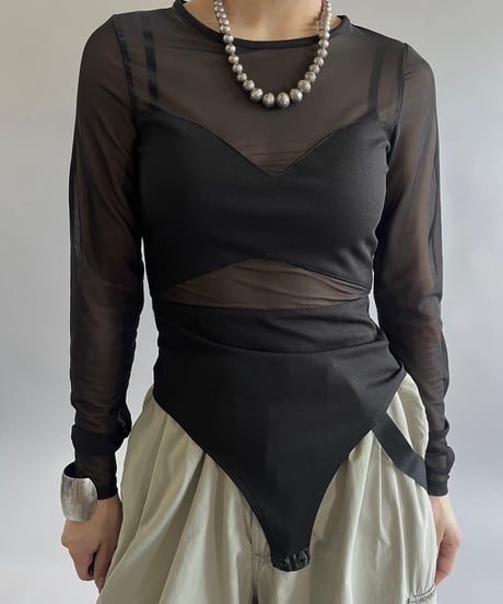 【USED】AMISU Sheer Leotard Top  /240629-005