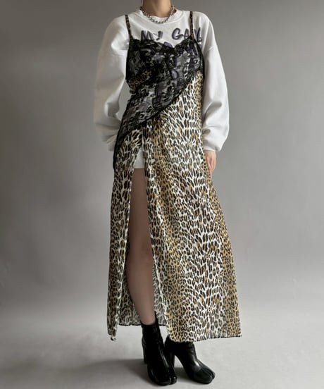 【USED】 Leopard Print Long Slit One-Piece /251129-003