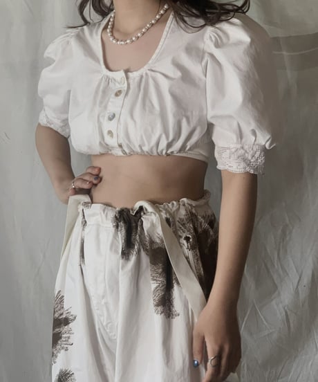 【USED】 White Cotton Tyrol Blouse①/210421-026