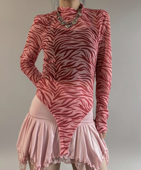 【USED】 Zebra Pattern Sheer Leotard Top / 260307-030