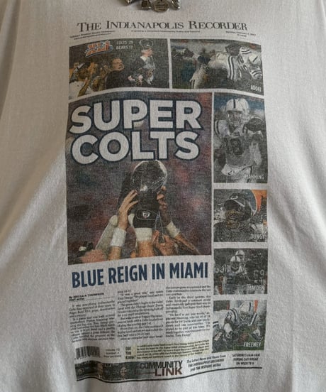 【USED】 07's Hanes American Football Newspaper T-Shirt / 260607-026