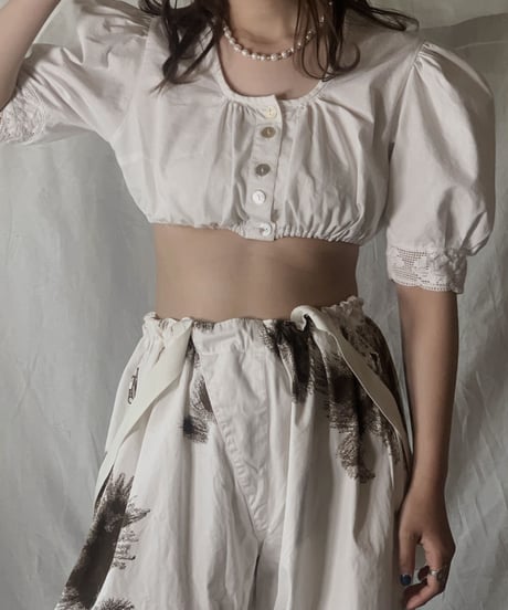 【USED】 White Cotton Tyrol Blouse①/210421-026