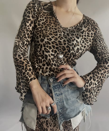 【USED】L/S Leopard Patterned Power Net Top/ 231021-004