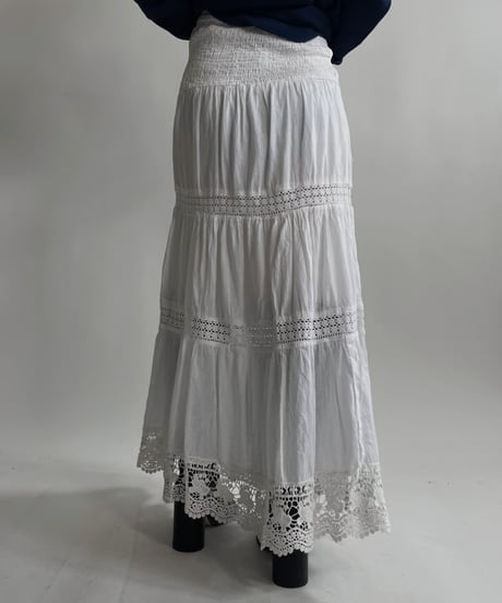 【USED】 White Cotton Long Skirt / 220423-040