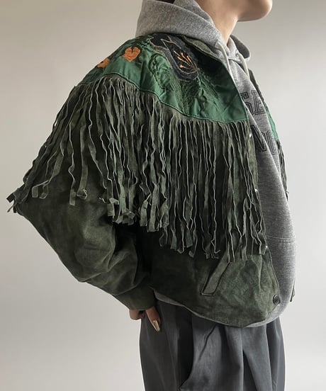 【USED】 Flower Embroidery Suede Fringe Jacket /250301-007